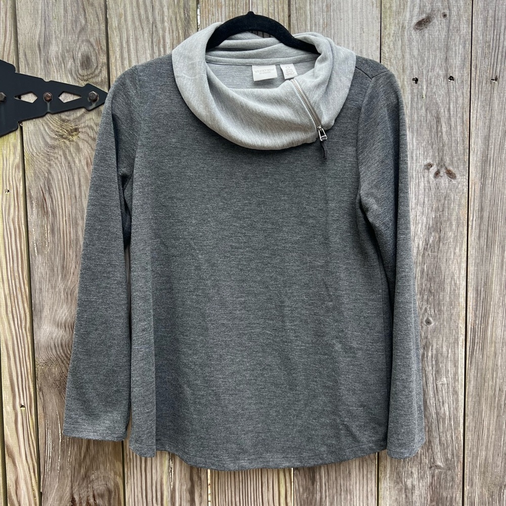 Weekends by Chicos Gray Zipper Cowl Neck Sweatshirt Top Women’s XS 0